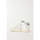 Mid Star distressed suede-trimmed metallic snake-effect leather sneakers Mid Star distressed suede-trimmed metallic snake-effect leather sneakers