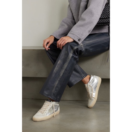 Mid Star distressed suede-trimmed metallic snake-effect leather sneakers Mid Star distressed suede-trimmed metallic snake-effect leather sneakers
