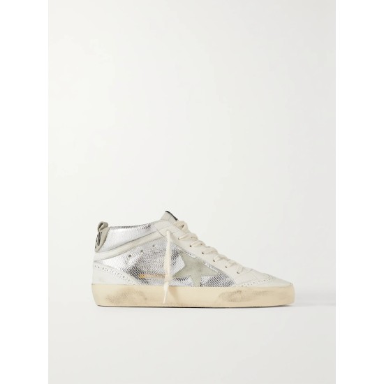 Mid Star distressed suede-trimmed metallic snake-effect leather sneakers Mid Star distressed suede-trimmed metallic snake-effect leather sneakers