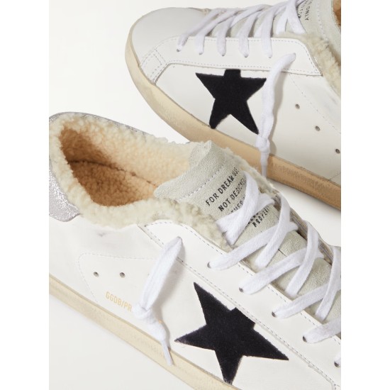 Super-Star shearling-lined distressed suede and leather sneakers Super-Star shearling-lined distressed suede and leather sneakers