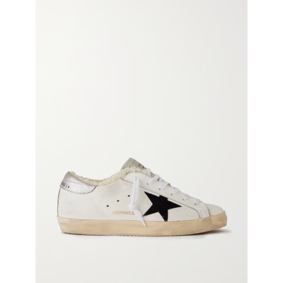Super-Star shearling-lined distressed suede and leather sneakers Super-Star shearling-lined distressed suede and leather sneakers