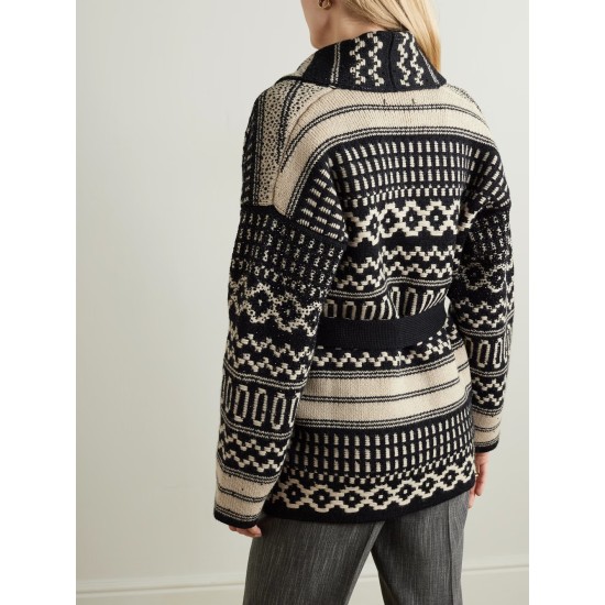 Belted crystal-embellished jacquard-knit wool cardigan Belted crystal-embellished jacquard-knit wool cardigan