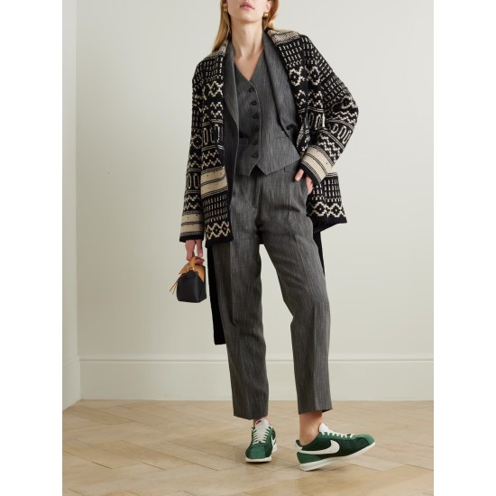 Belted crystal-embellished jacquard-knit wool cardigan Belted crystal-embellished jacquard-knit wool cardigan