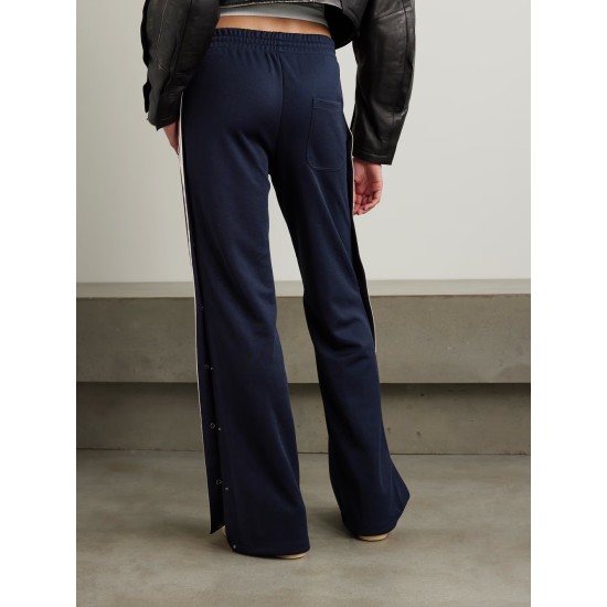 Button-detailed webbing-trimmed jersey wide-leg track pants Button-detailed webbing-trimmed jersey wide-leg track pants