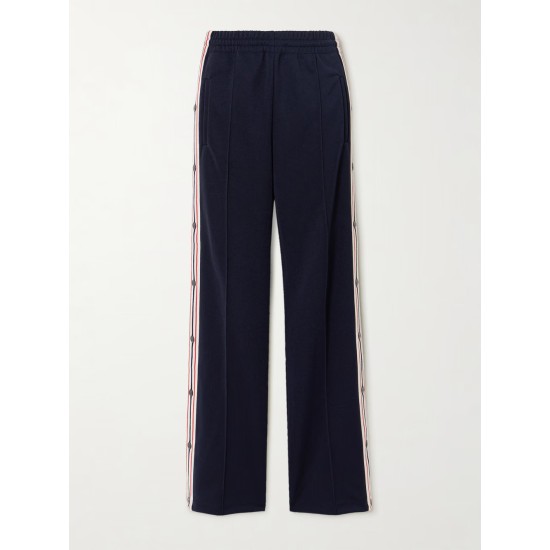 Button-detailed webbing-trimmed jersey wide-leg track pants Button-detailed webbing-trimmed jersey wide-leg track pants