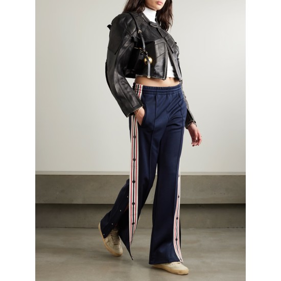 Button-detailed webbing-trimmed jersey wide-leg track pants Button-detailed webbing-trimmed jersey wide-leg track pants