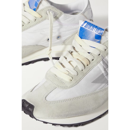Running Marathon distressed leather-trimmed shell and suede sneakers Running Marathon distressed leather-trimmed shell and suede sneakers