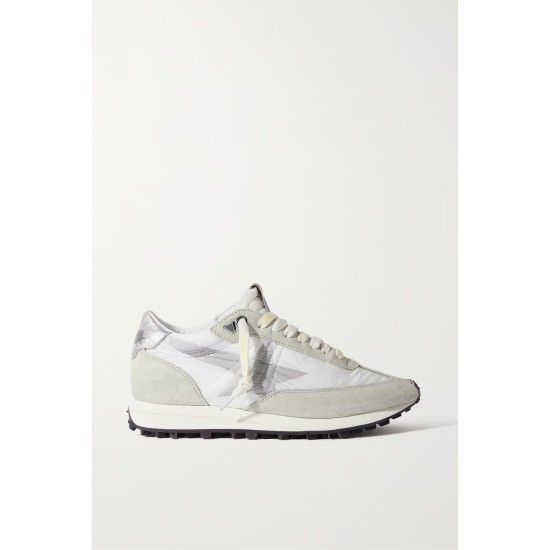Running Marathon distressed leather-trimmed shell and suede sneakers Running Marathon distressed leather-trimmed shell and suede sneakers