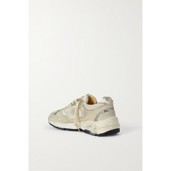 Dad-Star distressed glittered suede, mesh and metallic leather sneakers Dad-Star distressed glittered suede, mesh and metallic leather sneakers