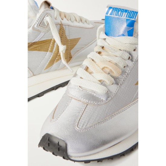 Running Marathon metallic leather-trimmed shell sneakers Running Marathon metallic leather-trimmed shell sneakers