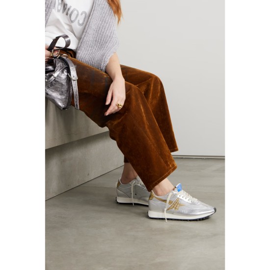 Running Marathon metallic leather-trimmed shell sneakers Running Marathon metallic leather-trimmed shell sneakers