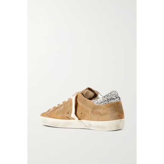 Super-Star distressed glittered leather-trimmed suede sneakers Super-Star distressed glittered leather-trimmed suede sneakers