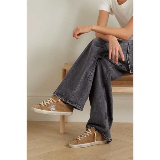 Super-Star distressed glittered leather-trimmed suede sneakers Super-Star distressed glittered leather-trimmed suede sneakers