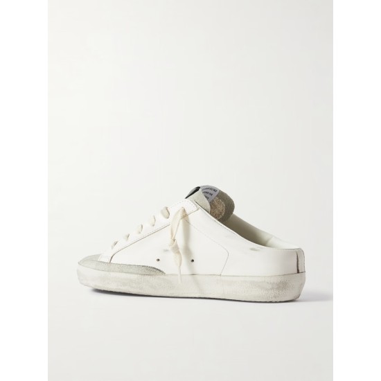 Super-Star Sabot distressed suede-trimmed leather slip-on sneakers Super-Star Sabot distressed suede-trimmed leather slip-on sneakers