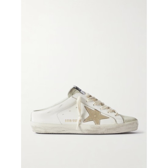 Super-Star Sabot distressed suede-trimmed leather slip-on sneakers Super-Star Sabot distressed suede-trimmed leather slip-on sneakers