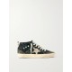 Mid Star suede and leather-trimmed distressed glittered faux leather sneakers Mid Star suede and leather-trimmed distressed glittered faux leather sneakers