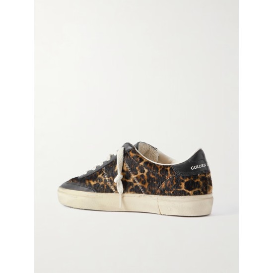 Soul-Star distressed leather-trimmed leopard-print calf hair sneakers Soul-Star distressed leather-trimmed leopard-print calf hair sneakers