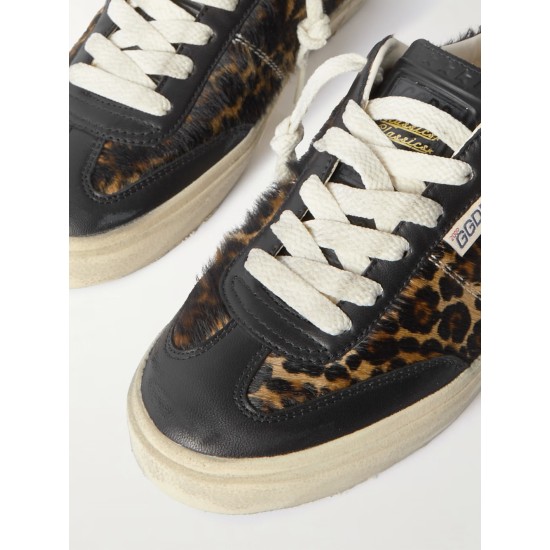 Soul-Star distressed leather-trimmed leopard-print calf hair sneakers Soul-Star distressed leather-trimmed leopard-print calf hair sneakers
