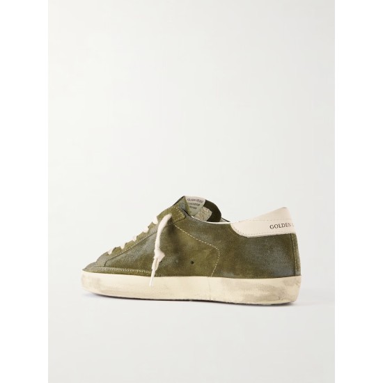 Super-Star leather-trimmed glittered distressed suede sneakers Super-Star leather-trimmed glittered distressed suede sneakers