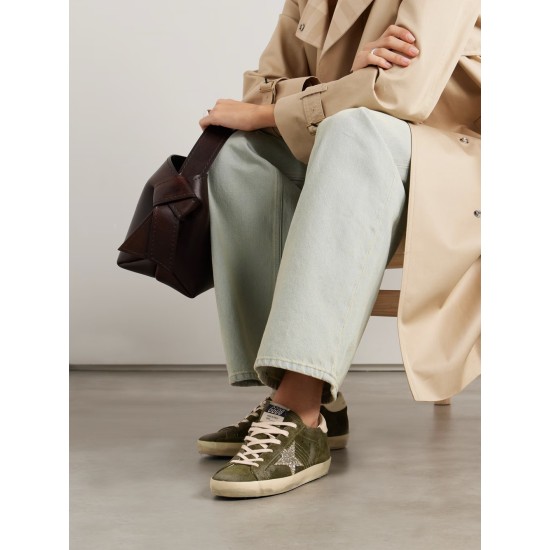 Super-Star leather-trimmed glittered distressed suede sneakers Super-Star leather-trimmed glittered distressed suede sneakers
