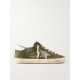 Super-Star leather-trimmed glittered distressed suede sneakers Super-Star leather-trimmed glittered distressed suede sneakers