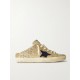 Super-Star Sabot distressed leather-trimmed glittered suede slip-on sneakers Super-Star Sabot distressed leather-trimmed glittered suede slip-on sneakers