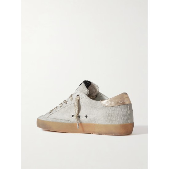 Super-Star suede and metallic leather-trimmed distressed canvas sneakers Super-Star suede and metallic leather-trimmed distressed canvas sneakers