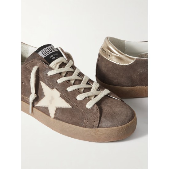 Super-Star distressed leather-trimmed suede sneakers Super-Star distressed leather-trimmed suede sneakers