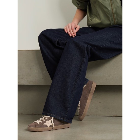 Super-Star distressed leather-trimmed suede sneakers Super-Star distressed leather-trimmed suede sneakers