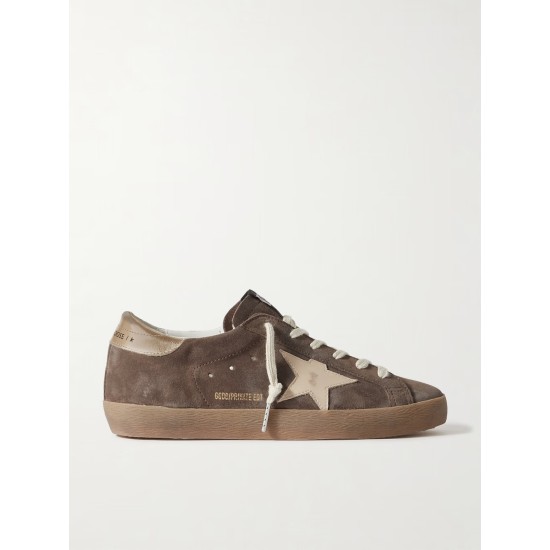 Super-Star distressed leather-trimmed suede sneakers Super-Star distressed leather-trimmed suede sneakers