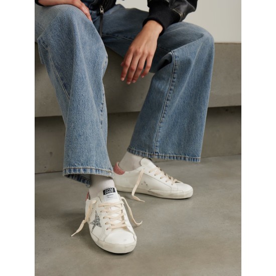 Super-Star distressed glittered leather sneakers Super-Star distressed glittered leather sneakers