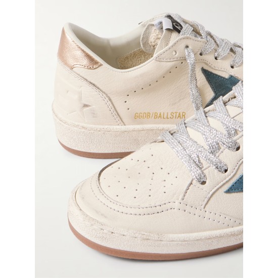 Ball Star distressed suede-trimmed leather sneakers Ball Star distressed suede-trimmed leather sneakers