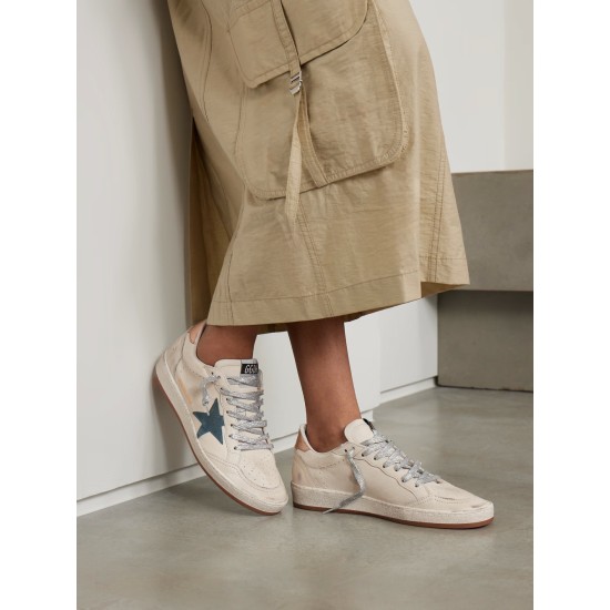 Ball Star distressed suede-trimmed leather sneakers Ball Star distressed suede-trimmed leather sneakers