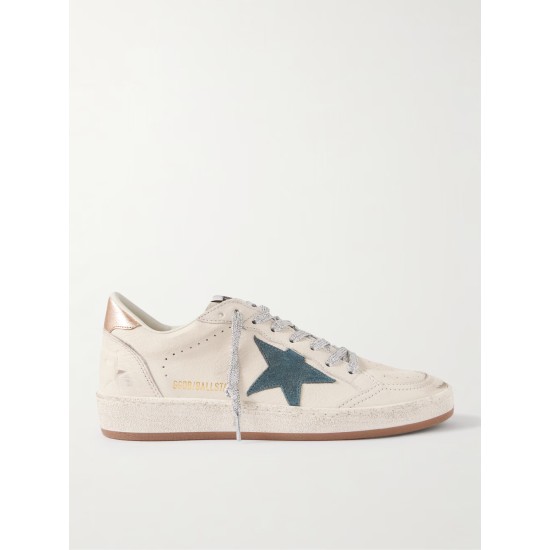 Ball Star distressed suede-trimmed leather sneakers Ball Star distressed suede-trimmed leather sneakers