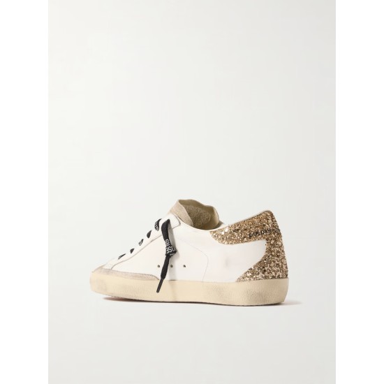 Super-Star distressed suede-trimmed glittered leather sneakers Super-Star distressed suede-trimmed glittered leather sneakers