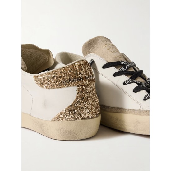 Super-Star distressed suede-trimmed glittered leather sneakers Super-Star distressed suede-trimmed glittered leather sneakers