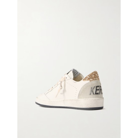 Ball Star distressed glittered suede-trimmed leather sneakers Ball Star distressed glittered suede-trimmed leather sneakers
