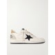 Ball Star distressed glittered suede-trimmed leather sneakers Ball Star distressed glittered suede-trimmed leather sneakers