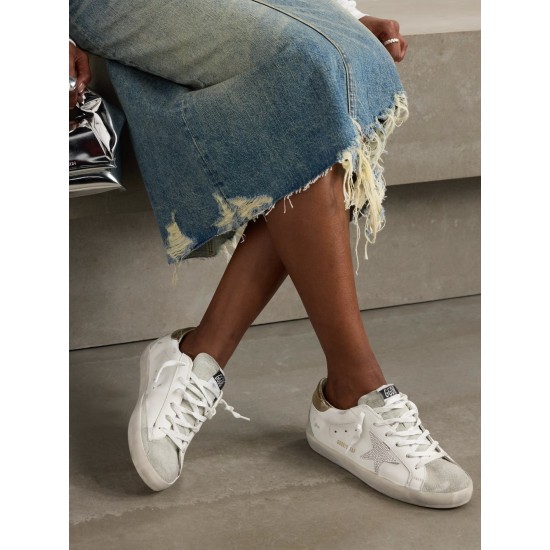 Super-Star embellished distressed suede and leather sneakers Super-Star embellished distressed suede and leather sneakers