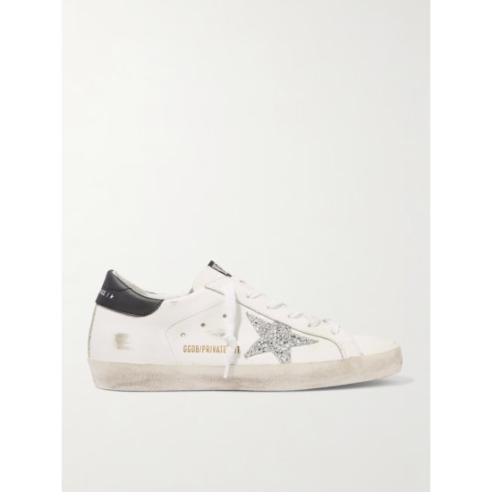 Superstar distressed glittered leather sneakers Superstar distressed glittered leather sneakers