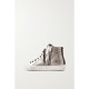 Slide distressed suede-trimmed leather and Lurex high-top sneakers Slide distressed suede-trimmed leather and Lurex high-top sneakers