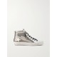 Slide distressed suede-trimmed leather and Lurex high-top sneakers Slide distressed suede-trimmed leather and Lurex high-top sneakers