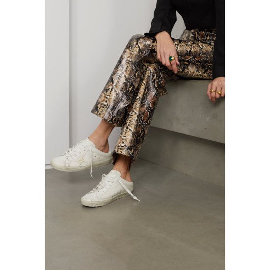 Superstar Sabot faux pearl-embellished distressed leather slip-on sneakers Superstar Sabot faux pearl-embellished distressed leather slip-on sneakers
