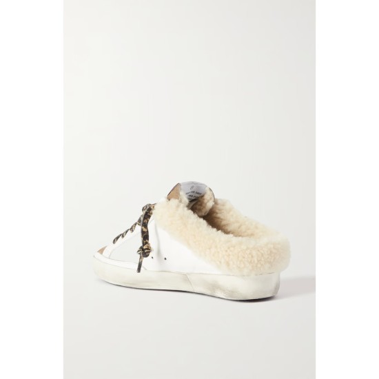 Superstar Sabot shearling-lined distressed leather and suede slip-on sneakers Superstar Sabot shearling-lined distressed leather and suede slip-on sneakers