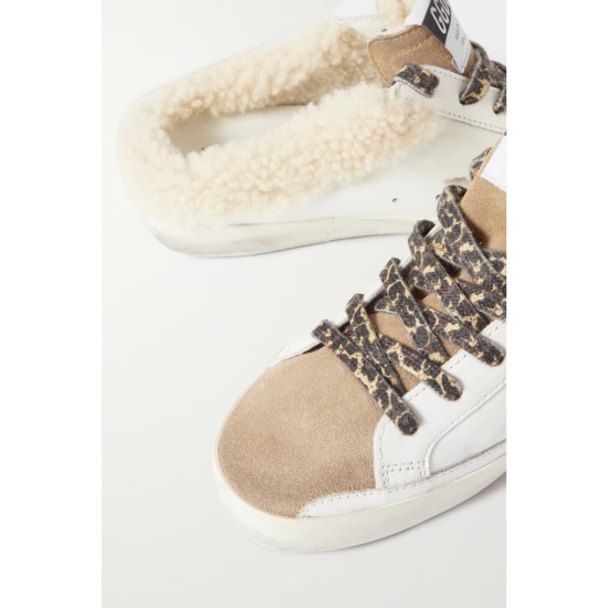Superstar Sabot shearling-lined distressed leather and suede slip-on sneakers Superstar Sabot shearling-lined distressed leather and suede slip-on sneakers