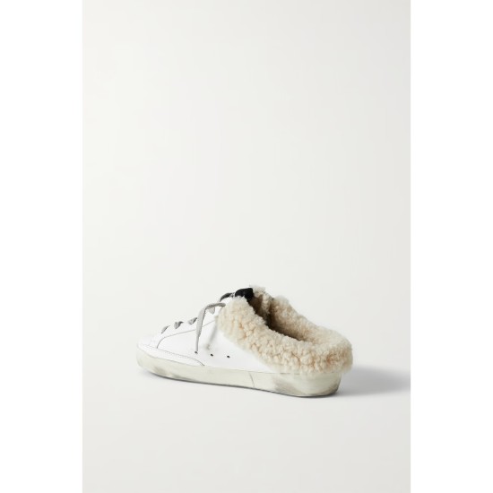 Superstar Sabot shearling-lined distressed glittered leather slip-on sneakers Superstar Sabot shearling-lined distressed glittered leather slip-on sneakers