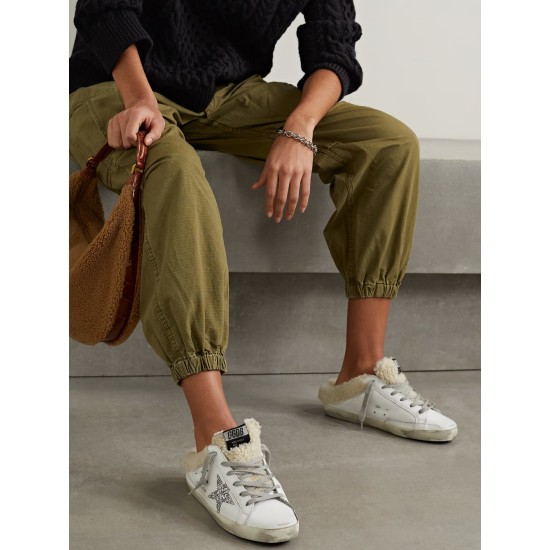 Superstar Sabot shearling-lined distressed glittered leather slip-on sneakers Superstar Sabot shearling-lined distressed glittered leather slip-on sneakers