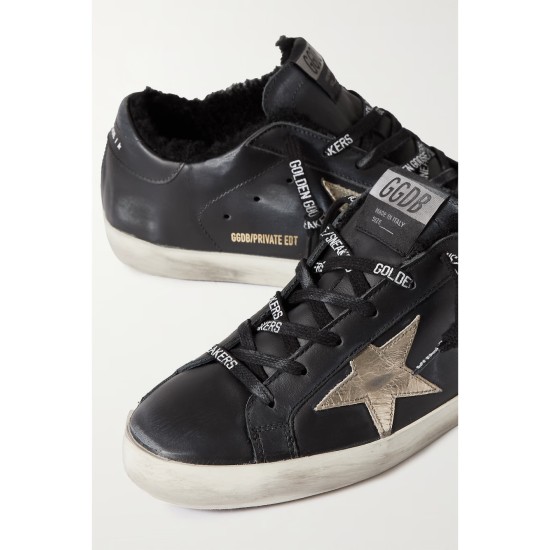 Superstar shearling-lined distressed leather sneakers Superstar shearling-lined distressed leather sneakers