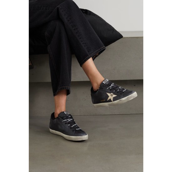 Superstar shearling-lined distressed leather sneakers Superstar shearling-lined distressed leather sneakers