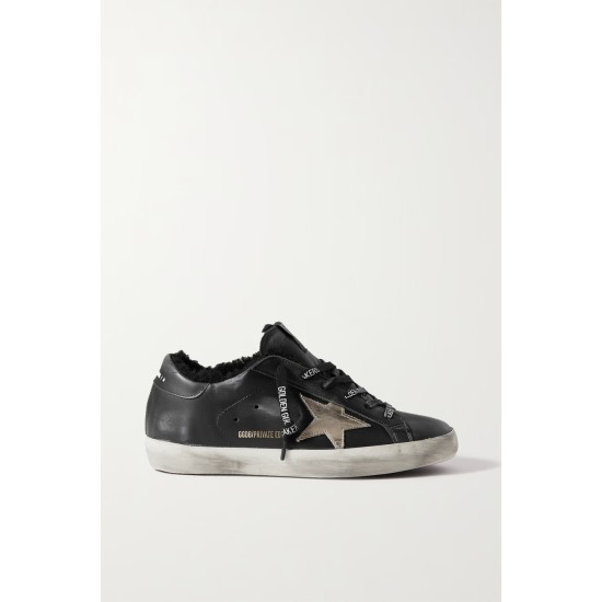 Superstar shearling-lined distressed leather sneakers Superstar shearling-lined distressed leather sneakers